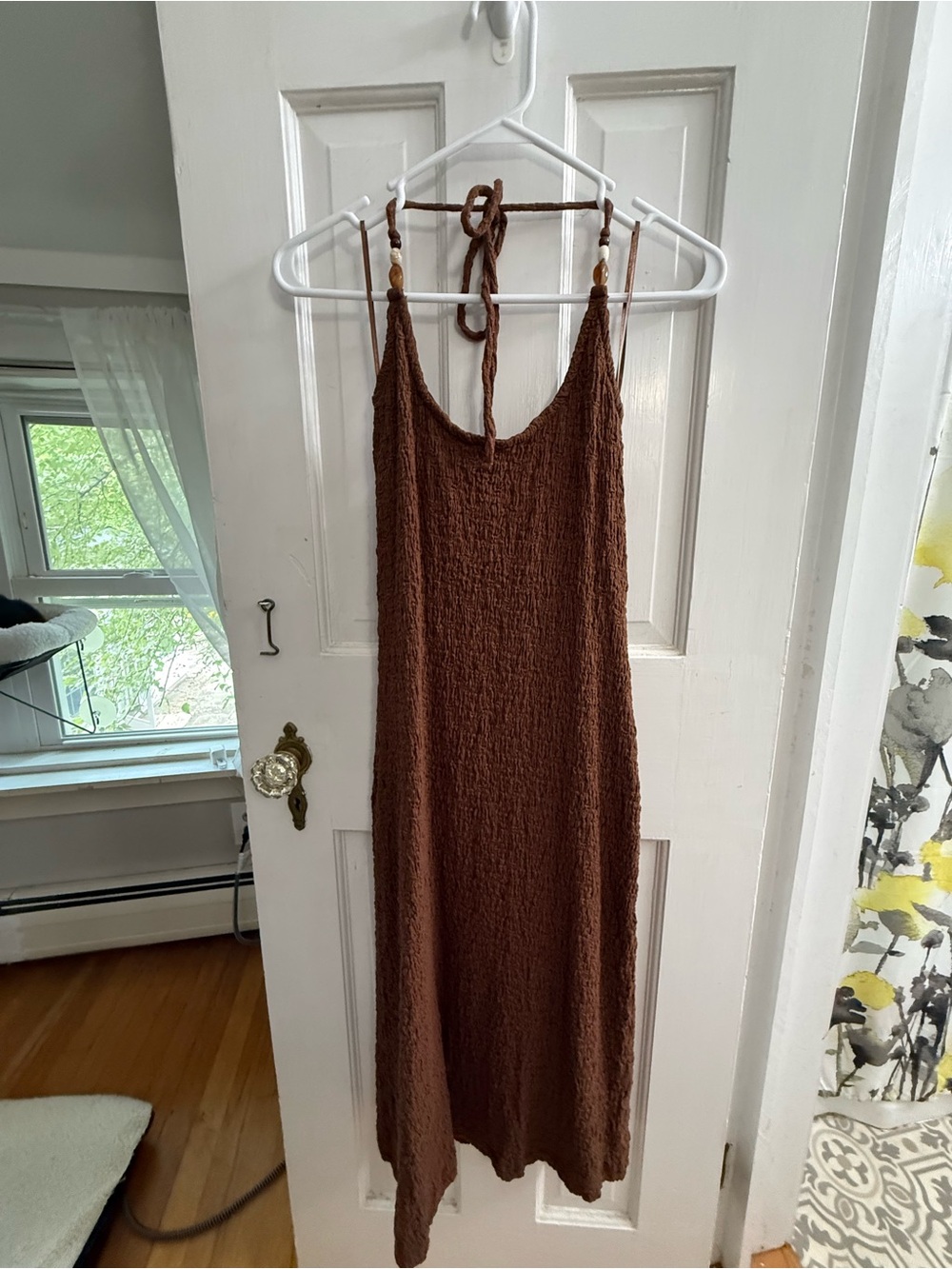 Old Navy Brown Textured Halter Midi Dress with Tie Straps